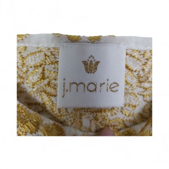 j. marie " The Aubrey Top"Emboidered Tunic White & Gold Linen Blend - XS - Picture 6 of 7